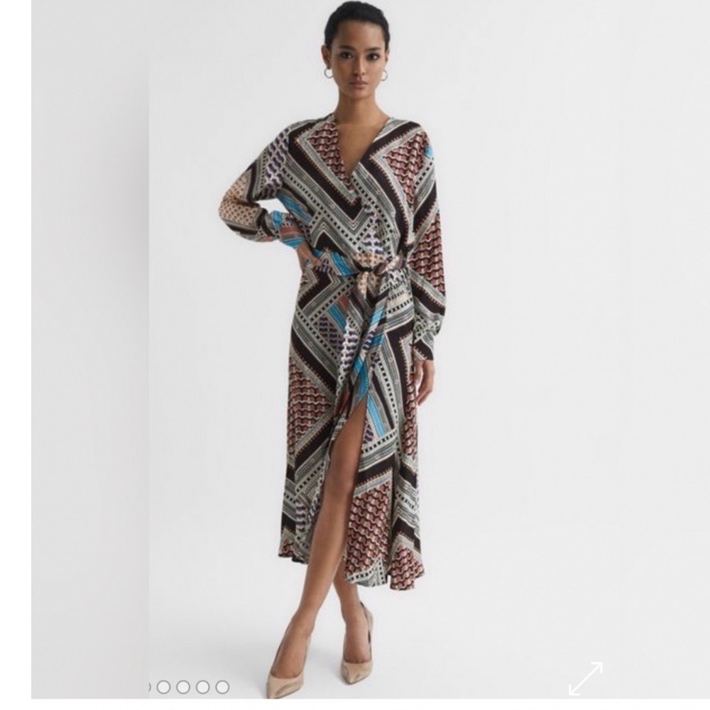 REISS
Alegra Scarf Print Midi Dress Women size 10 Italian fabric